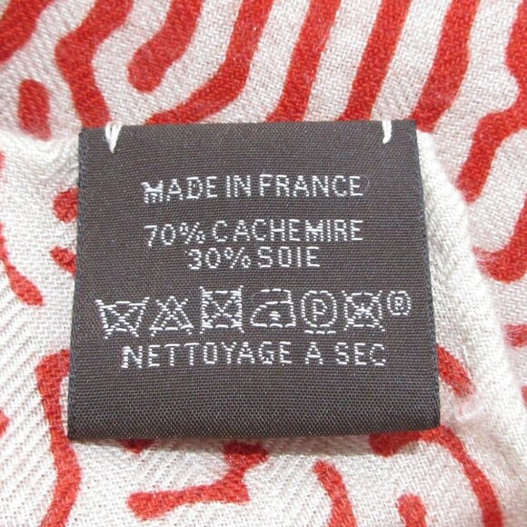 HERMES Carrejean/Shawl Carre 140 - Red White Cashmere Silk Scarf - Picture 4 of 6
